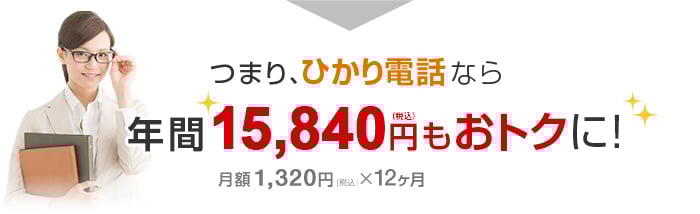 つまり、ひかり電話なら年間15,840円（税込）もおトクに！