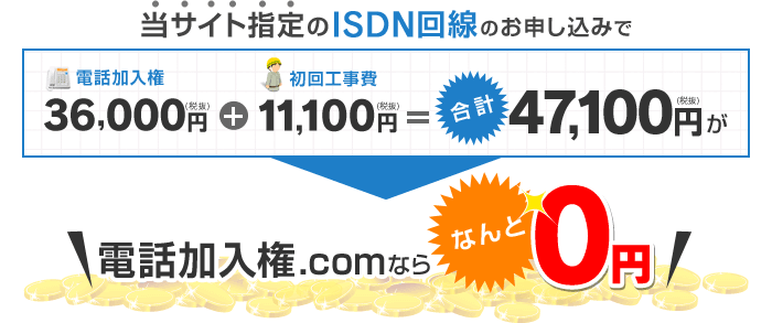 当サイト指定のISDN回線のお申し込みで電話加入権.comならなんと0円