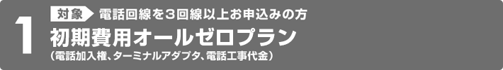 1.［対象］電話回線を3回線以上お申込みの方 初期費用オールゼロプラン（電話加入権、ターミナルアダプタ、電話工事代金）