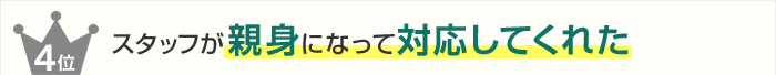 4位 スタッフが親身になって対応してくれた