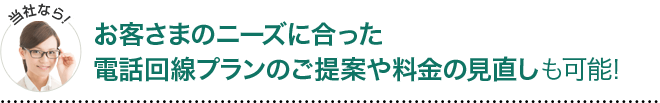 当社ならお客様に合った電話回線プランのご提案や料金の見直しも可能