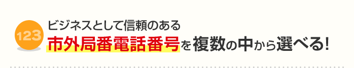 ビジネスとして信頼のある市外局番電話番号を複数の中から選べる！